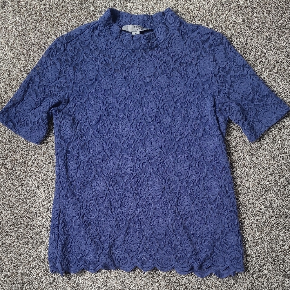 Blue Fitted Ribbed Blouse with Peter Pan Collar